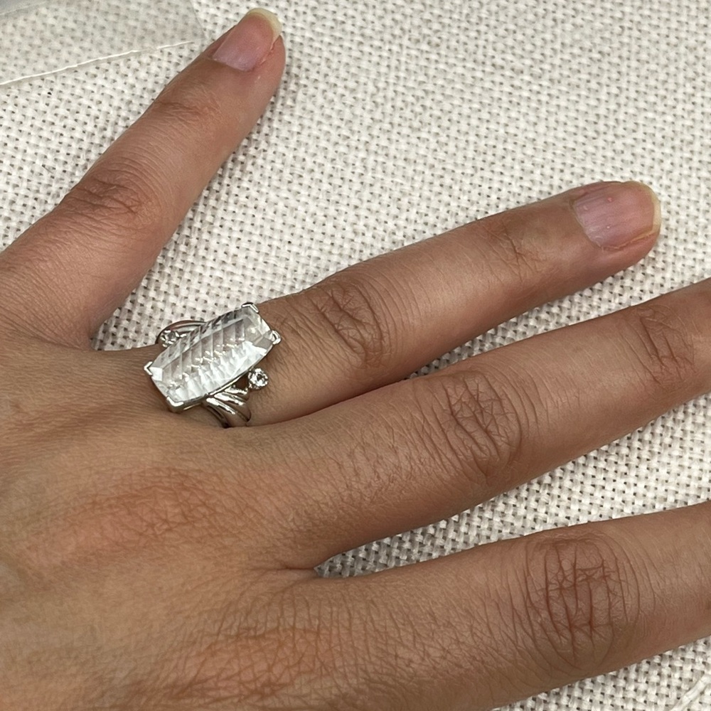 Vintage Estate Sterling Silver Faceted Emerald-Cut Statement Ring Size 7 - Picture 8 of 17
